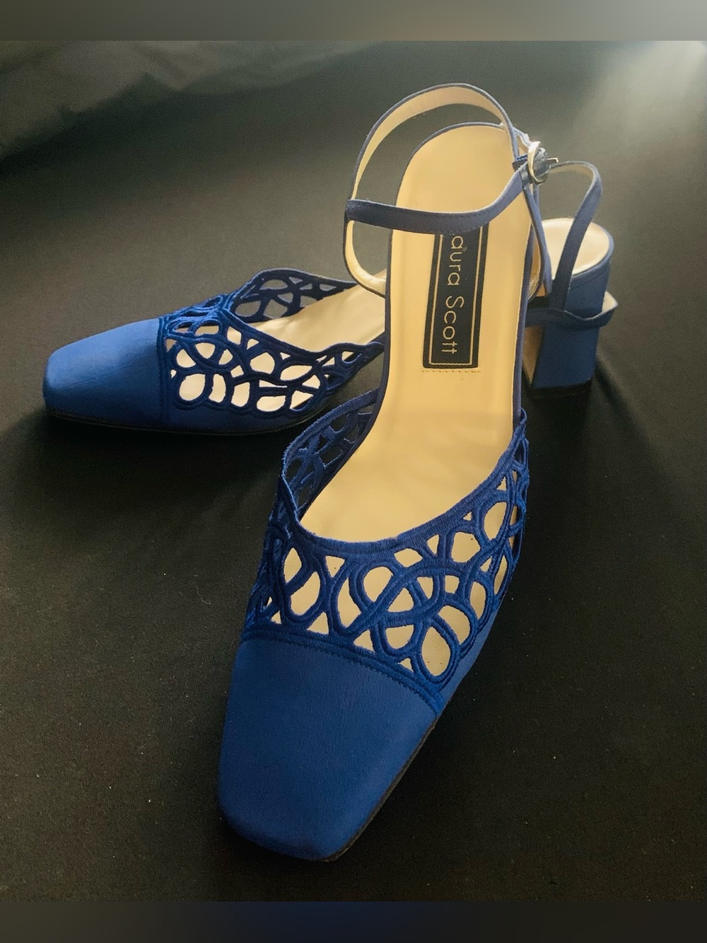 Laura Scott Royal Blue Cutout Slingback Block Heels